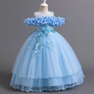 robe princesse élégante pour filles et fillettes couleur bleue ciel de 13 à 14 ans