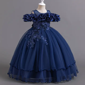 robe princesse élégante pour filles et fillettes couleur bleue