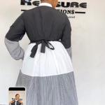 Robe de soirée longue ceinturé pour femme haut de gamme - Robe chemise rayé