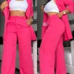 Ensemble costume élégant pour femmes couleur unie manches longues revers costume poche pantalon droit costume - costume pour femme décontracté-fête-évènement-sortie-shopping