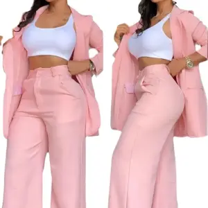 Ensemble costume élégant pour femmes couleur unie manches longues revers costume poche pantalon droit costume - costume pour femme décontracté-fête-évènement-sortie-shopping
