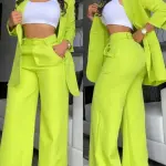 Ensemble costume élégant pour femmes couleur unie manches longues revers costume poche pantalon droit costume - costume pour femme décontracté-fête-évènement-sortie-shopping
