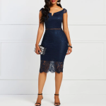 Chic robe de soirée fête - Nouvelle mode femmes sans manches hors épaule dos fermeture éclair dentelle filles solide mince crayon décontracté