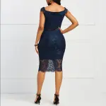 Chic robe de soirée fête - Nouvelle mode femmes sans manches hors épaule dos fermeture éclair dentelle filles solide mince crayon décontracté